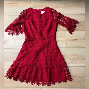 BB DAKOTA RSVP - Wine Red Bell Sleeve Lace Mini Holiday Cocktail Dress